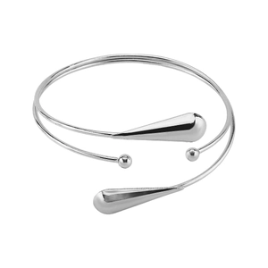 Bracelet de bras ouvert en argent au design géométrique multicouche avec gouttes