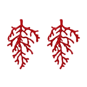Fashionable bright red coral branch earrings for summer beach vacation jewelry style