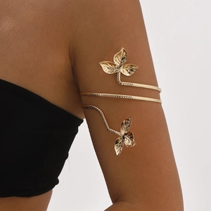 Bohemian Gold Alloy Flower Butterfly Leaf Armlet For Women Elegant Spiral Open Arm Cuff Bracelet Upper Arm Jewelry Accessory