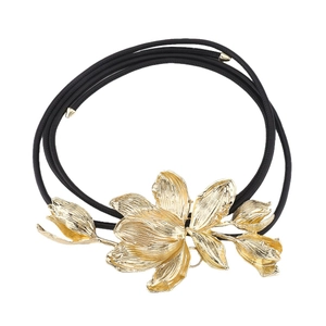 Vintage gold tulip flower waist belt with black multi-strand cord for dresses