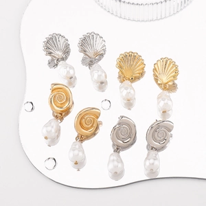 French vintage shell and snail style earrings with baroque pearls in gold and silver
