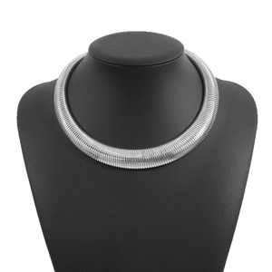 Polished silver heavy snake bone chain choker with thick metallic tube design for women