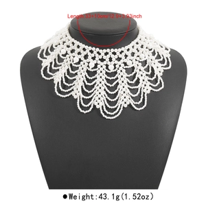 Close-up of luxury handcrafted woven pearl collar necklace with 33+10cm length specs