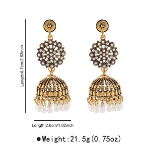 Detailed view of vintage bell earrings with size and weight measurements specified