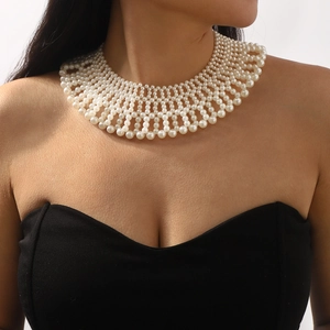 French vintage handmade multi-layer pearl collar necklace choker for women