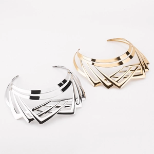 Irregular geometric multi-layer metal choker necklaces in gold and silver finish