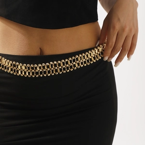 Chic double-layer gold metal waist chain belt for women's dresses in punk style