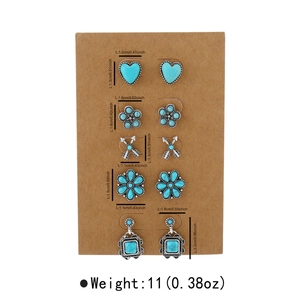 Vintage Böhmisches Türkis-Ohrring-Set mit Herz-, Blumen- und Pfeilmotiven in Silber