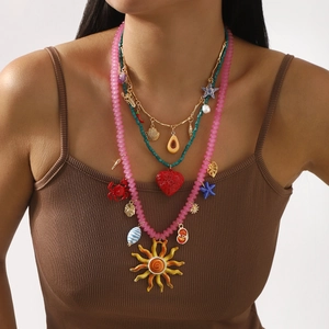 Collana di Perline Serie Marina Spiaggia Estiva Bohemienne in Lega Resina Sole Cuore Stella Marina Granchio Gioielli Donna Vacanza