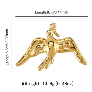Detailed size specifications for a gold dove brooch with dimensions 8cm by 5.6cm