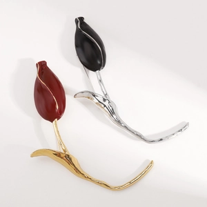 Elegant tulip flower brooches in red-gold and black-silver finish for women