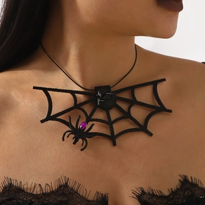 Collar Gargantilla Gótico Telaraña de Halloween Colgante Araña Rosa Negra Joyería de Diamantes de Imitación Rojo Púrpura para Mujer Fiesta