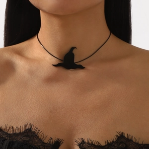Gothic Kropfkette in Schwarz mit Hexenhut-Anhänger für Halloween und Cosplay-Partys