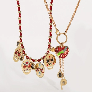 Retro Halloween lange ketting van roestvrij staal met schedel hart hanger en fluitje