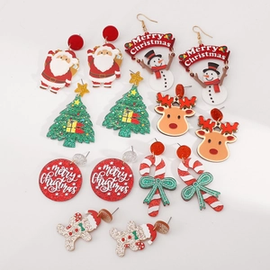 Détails du set de boucles d'oreilles de Noël en acrylique avec motifs pailletés de fête