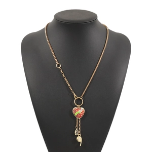 Vintage roestvrijstalen gouden ketting met hart hanger en Good Luck graffiti ontwerp