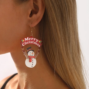 Boucles d'oreilles bonhomme de neige en acétate avec bannière Merry Christmas pour Noël