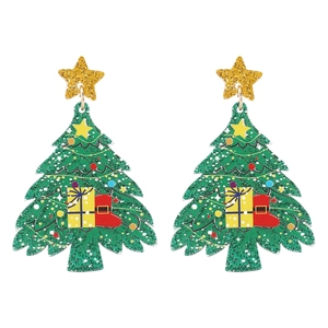 Boucles d'oreilles pendantes sapin de Noël vert scintillant avec paillettes et étoile