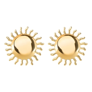 Detailopname van vintage gouden zon oorbellen met stralende golvende zonnestraal motieven