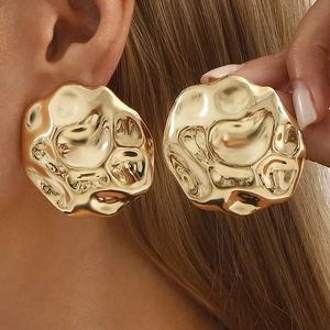 Vintage Onregelmatige Gehamerd Metaal Oorknopjes Voor Vrouwen Geometrische Holle Zon Vorm Goud Zilver Verguld Sieraden Oorbellen