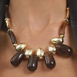 Vintage Bohemian Chunky Acrylic Resin Bead Necklace For Women Gold Alloy Tube Statement Waterdrop Pendant Necklace Jewelry Gift