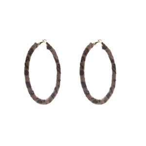 Vintage leopard print plush hoop earrings with gold hardware on a clean white background