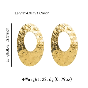 Detailed size specifications for large gold hammered texture oval geometric earrings