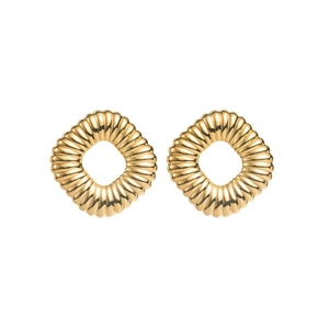 Pendientes de aro cuadrados dorados vintage con relieves metálicos de sol naciente