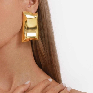Abstract geometric crumpled gold earrings with a modern metallic texture for women