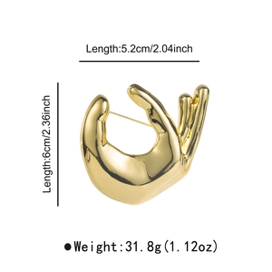 Detailed dimension guide for golden hand-shaped brooch with precise measurements