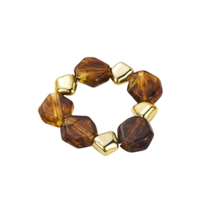 Elastic beaded bracelet with amber resin geometric charms and gold metallic beads