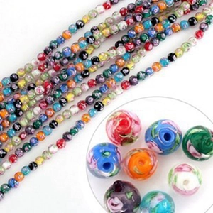 Macro detail of colorful Millefiori glass beads with intricate floral patterns for DIY jewelry