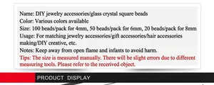 Größentabelle für quadratische DIY-Glaskristallperlen mit Angaben zu 4mm 6mm 8mm Mengen
