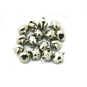 Silver round craft bells with hanging loops for Christmas decor and DIY jewelry crafts