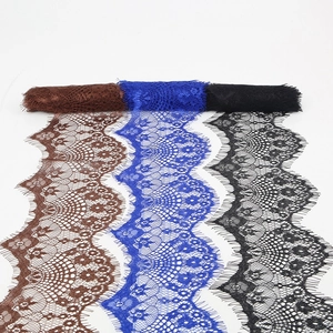 Floral embroidery eyelash lace trim in coffee, royal blue and black for DIY sewing