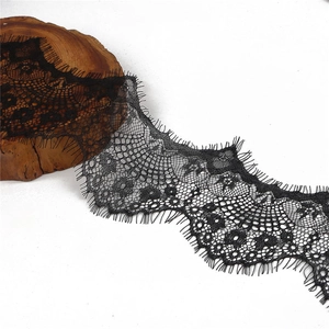 Exquisite black floral eyelash lace trim for DIY sewing and elegant garment decoration