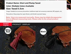 Detail view of 5.5cm wine red and black tassels for DIY fans and bookmarks