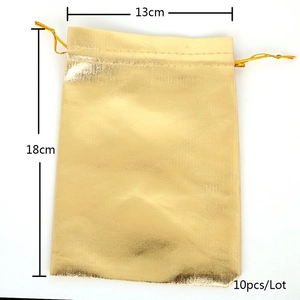 Golden drawstring gift bags 13x18cm set of 10 shiny metallic fabric organza pouches