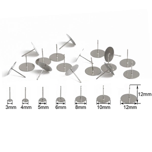 Flat pad stainless steel stud earring posts in various sizes for DIY jewelry making