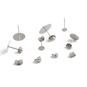 DIY stainless steel earring studs set with various tray sizes and butterfly backings