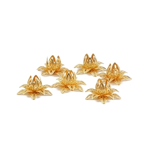 Set of 6 gold brass lotus flower petal spacers for vintage DIY hair stick jewelry making