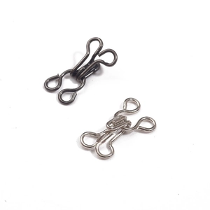 Silver and gunmetal black hidden metal garment hook and eye fasteners for sewing
