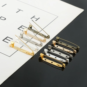 DIY metal safety pins for brooch making in assorted metallic finishes and sizes