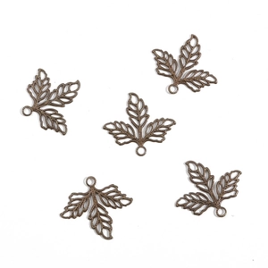 Five vintage copper hollow maple leaf pendants for DIY hairpins and jewelry making
