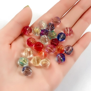Colorful pumpkin glass beads with glitter texture for DIY jewelry and bracelets making