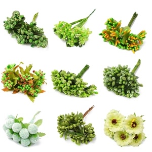Assorted artificial flower pistils and mini green berries for DIY handmade floral crafts