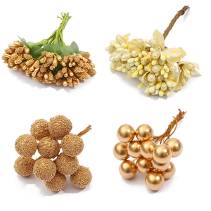 Assortimento di bacche e stami color oro champagne per decorazioni floreali fai-da-te