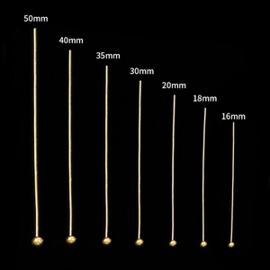 DIY jewelry ball head pins in gold plated metal with sizes from 16mm to 50mm length
