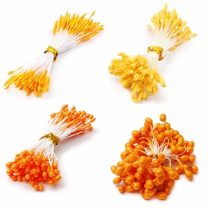 Estambres de flores artificiales hechos a mano en naranja y amarillo con tallos de algodón