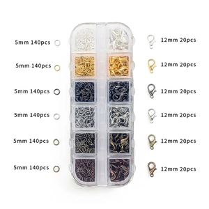 Kit fai da te per gioielli con anellini aperti e chiusure a moschettone in scatola a 12 griglie